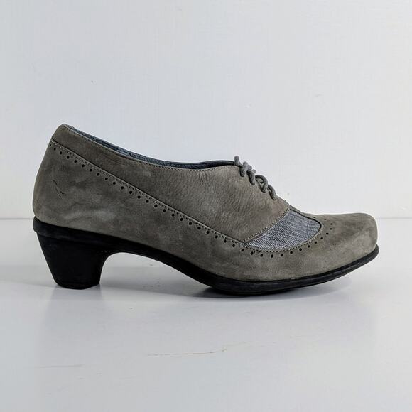 Naot Shoes EU 37 Gray Grey Oxford Low Heel Suede Lace Up Round Toe Comfort Retro - Picture 8 of 15